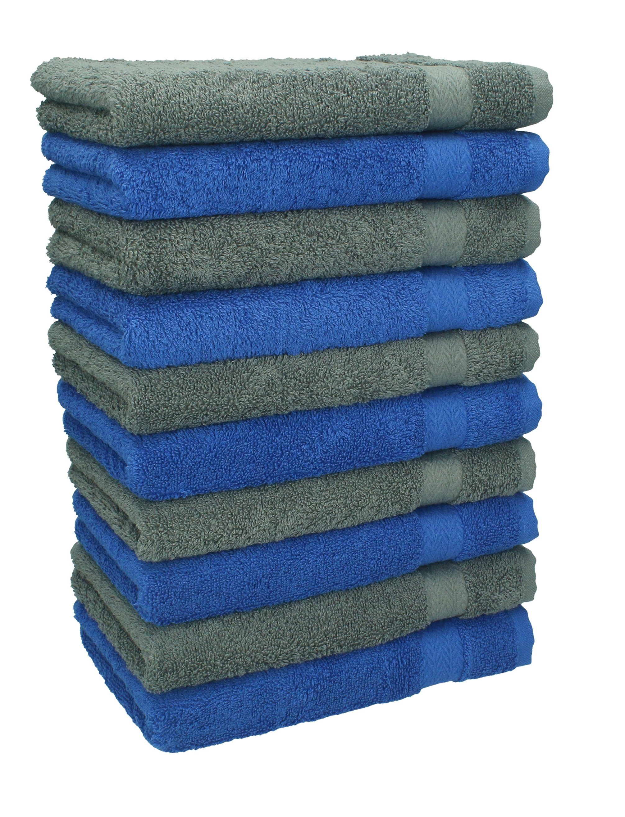 Betz Gästehandtücher 10 Stück Gästehandtücher Premium 100% Baumwolle Gästetuch-Set 30x50 cm Farbe royalblau und anthrazit, 100% Baumwolle