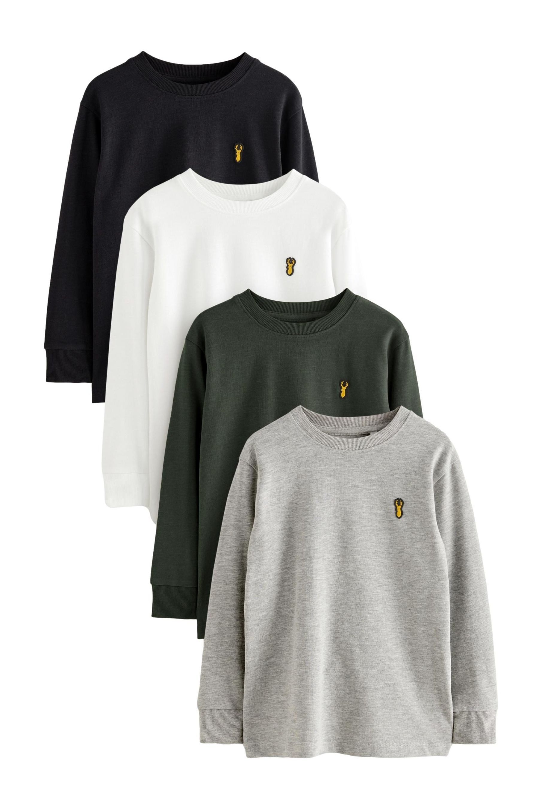 Next Langarmshirt 4 x Langarmshirts mit Hirschstickerei (4-tlg)