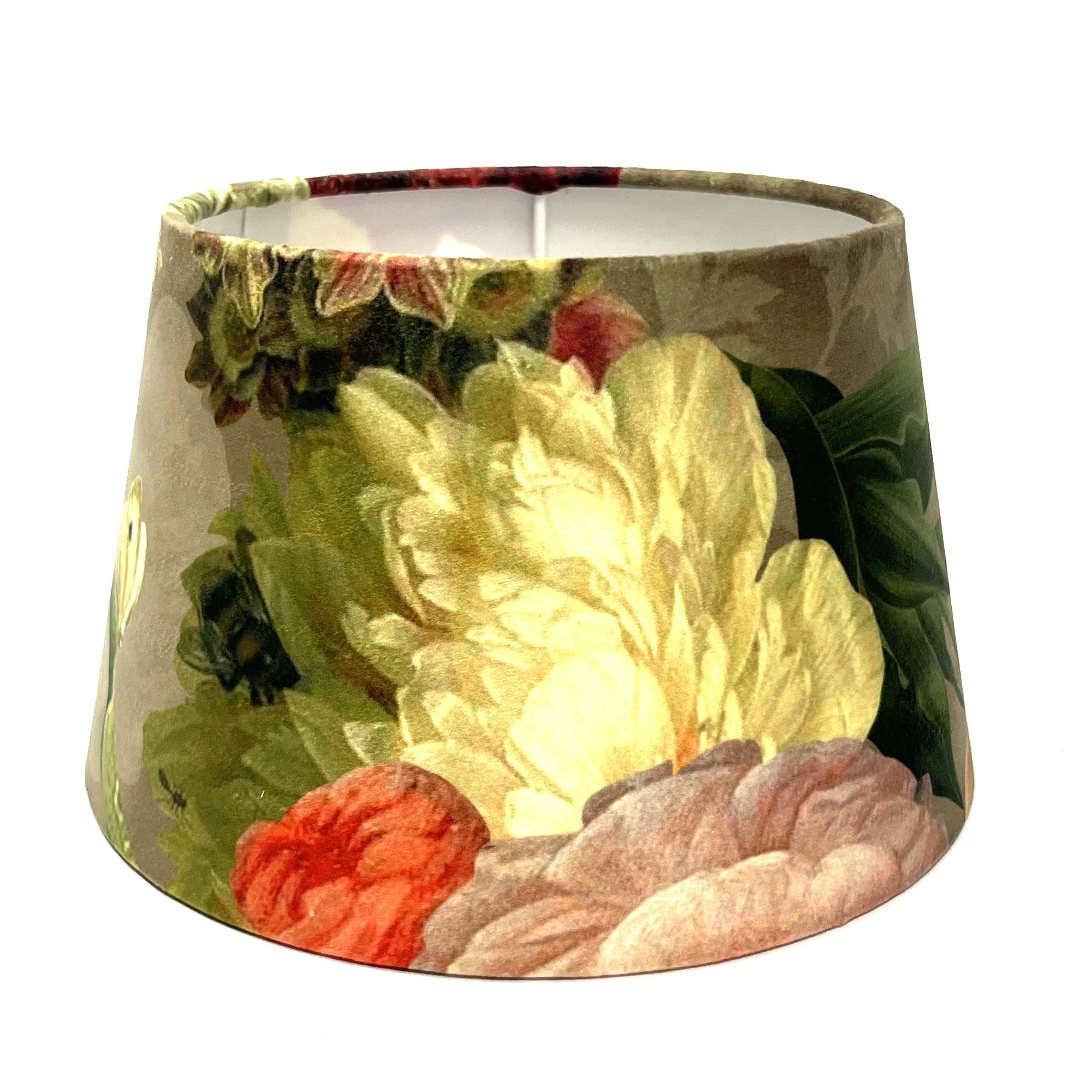 colmore Lampenschirm Tischlampenschirm Blumen Blüten Bunt Samt Klein 12 cm E27, Blumenmuster
