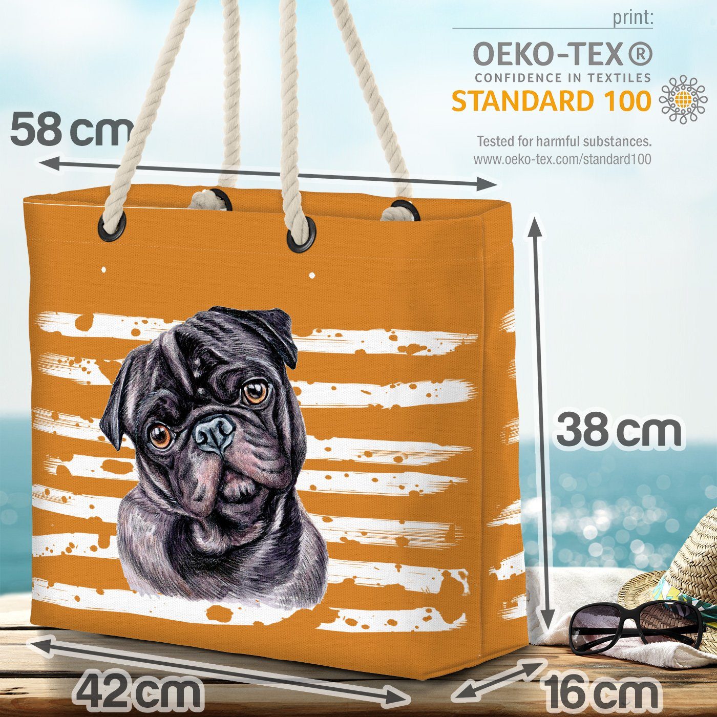 Hundebeutel Mops VOID orange Strandtasche Haustier Tier Hund (1-tlg),