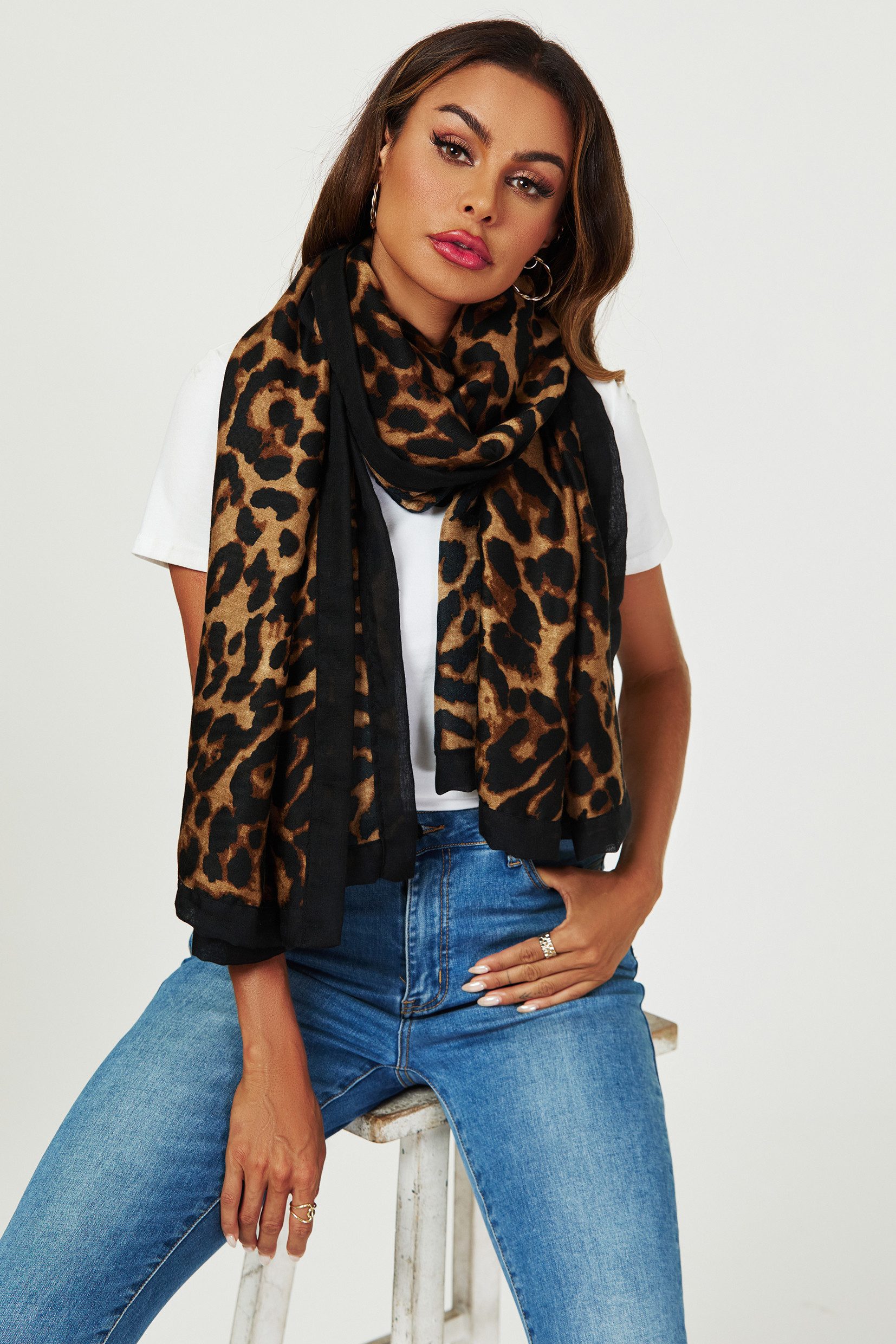 FS Collection Modeschal Damen Leopardenmuster Schal – Weich, Leicht & Vielseitig, 100% Polyester – weich, leicht & formbeständig