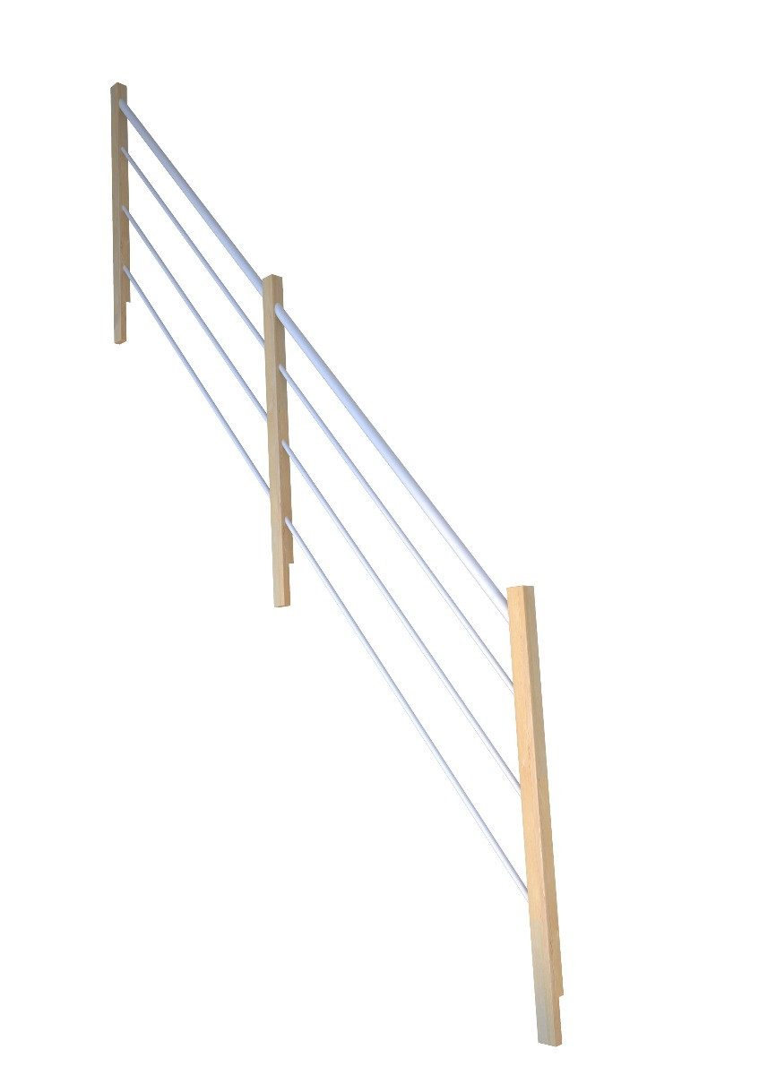 Starwood Treppengeländer Treppengeländer Modell Korfu Gerade-Holz-Edelstahl Weiß-Links