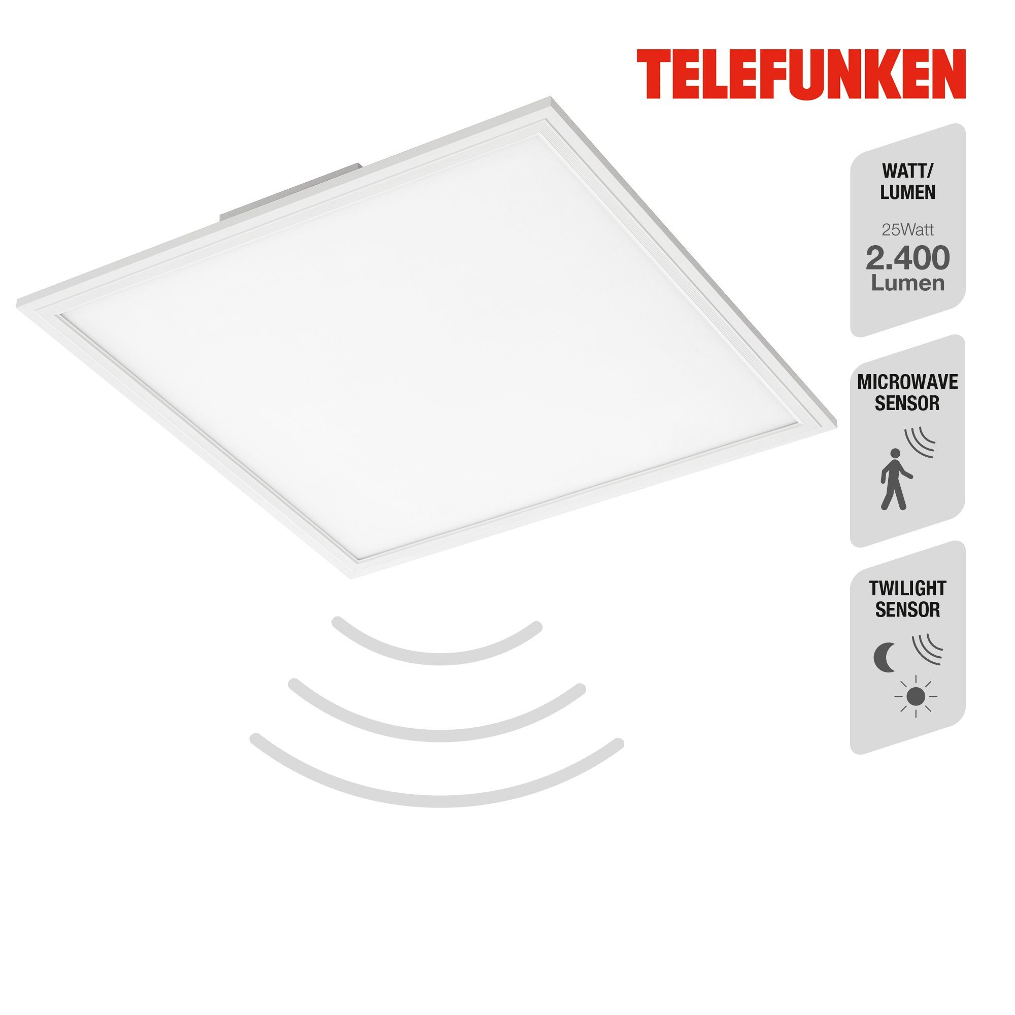 Neutralweiß, mit Deckenleuchte Telefunken 308806TF, fest Leuchtdauer integriert, Dämmerungssensor, mit einstellbar, Radius LED mit einstellbar Bewegungsmelder, Sensor LED einstellbar, von Empfindlichkeit Bewegungssensor,