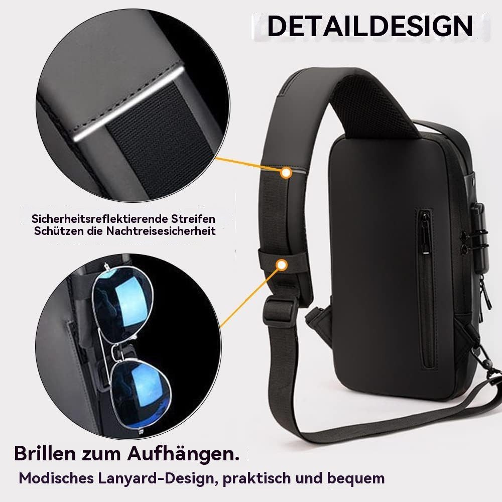 Blusmart Umhängetasche Wasserdichte Unisex-Brusttasche/Umhängetasche (Mit USB-Ladeanschluss und Diebstahlsicherung, Multifunktionstaschen + Seitentaschen), Vielseitige Tragemöglichkeiten