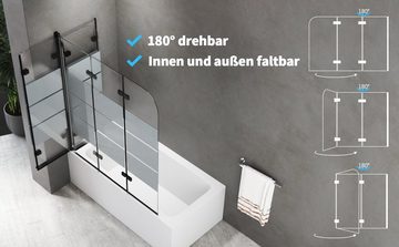 Boromal Duschwand für Badewanne 140 x 140 Badewannenaufsatz Schwarz 3 teilig faltbar, 5mm Sicherheitsglas, (Badewannenfaltwand, milchglas), komplett faltbar, Rechts-und Links montierbar