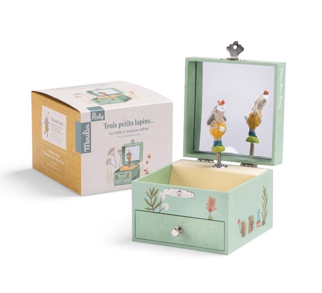 Moulin Roty Schmuckkasten Musik-Schmuckkästchen Hase mit Melodie & Schublade für Kinder
