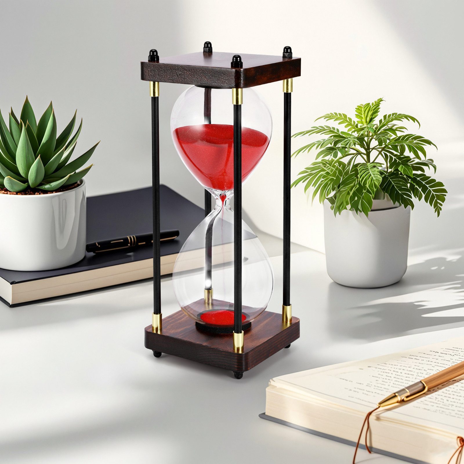 BlingBin Sanduhr 30-Minuten-Sanduhr, Retro-Sanduhr aus Holz (rot), Wohnaccessoire Sanduhrgeschenk,Für Haus, Schreibtisch, Büro, Hochzeitsdekoration