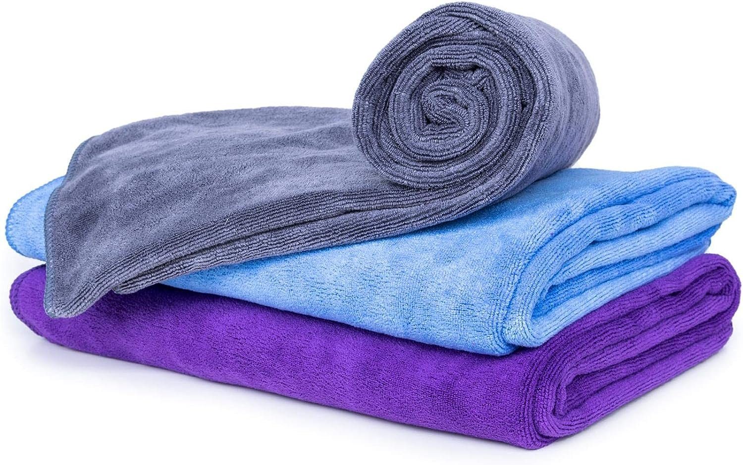 cosey Grau/Lila/Blau Pack, 3 Mikrofaser-Handtuch cosey Flauschiges Handtuch 3er Handtuch-Set teilig - Set,