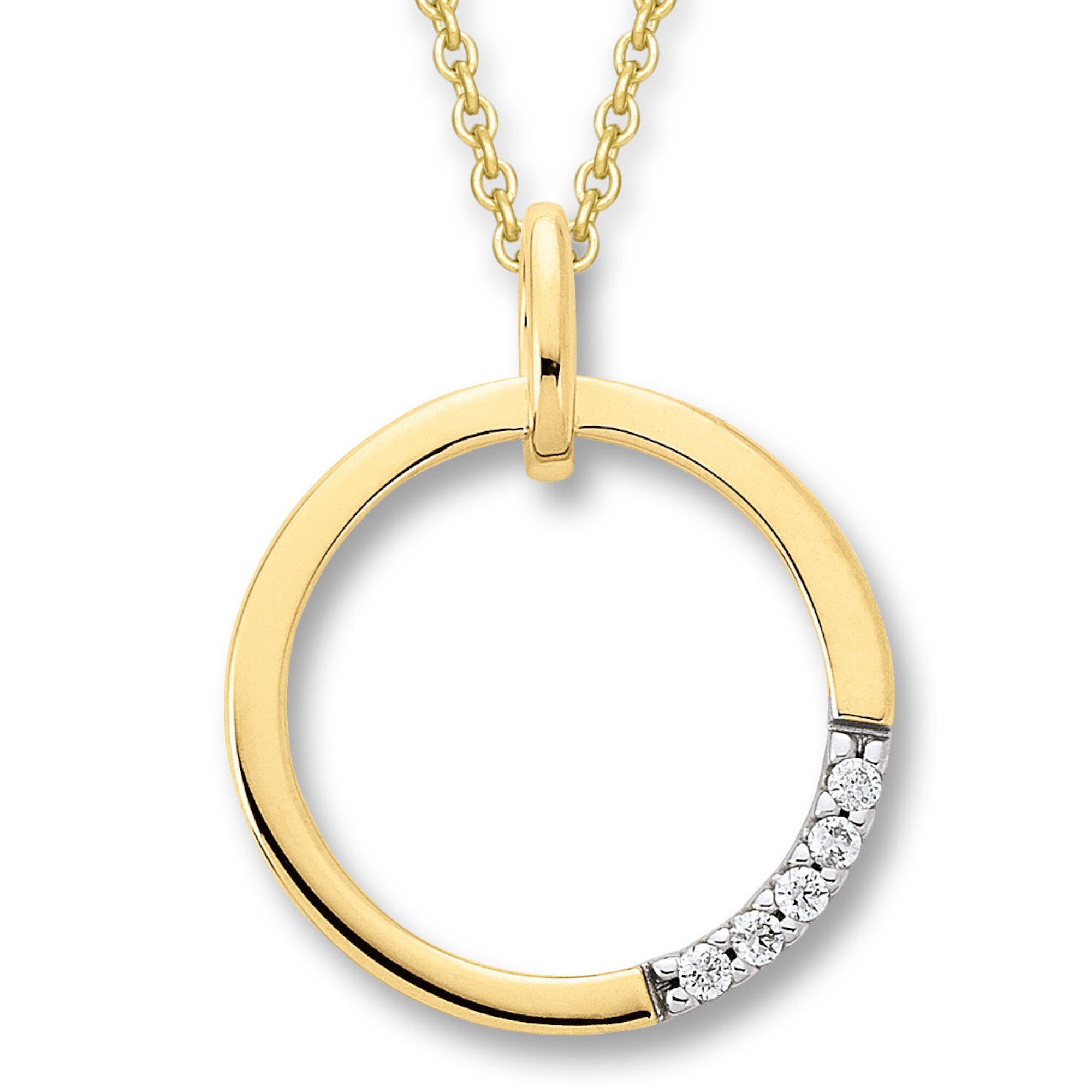 ONE ELEMENT Kette mit Anhänger 0.03 ct Diamant Brillant Anhänger aus 585  Gelbgold, Damen Schmuckset - Set mit verstellbarer Halskette, Abmessung /  Motiv : 17 mm x 14 mm 1,5 mm