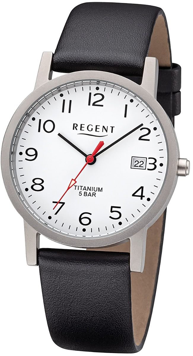 Regent Quarzuhr Regent Herren Uhr F-1225 Leder Quarz, (Analoguhr), Herren Armbanduhr rund, mittel (ca. 34mm), Lederarmband