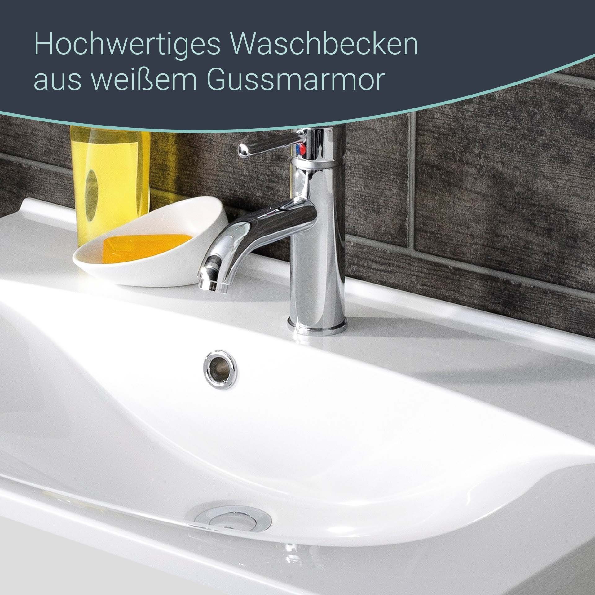 FACKELMANN Waschbeckenunterschrank B.Brillant Waschbeckenunterschrank + weißem Waschbecken aus Gussarmor