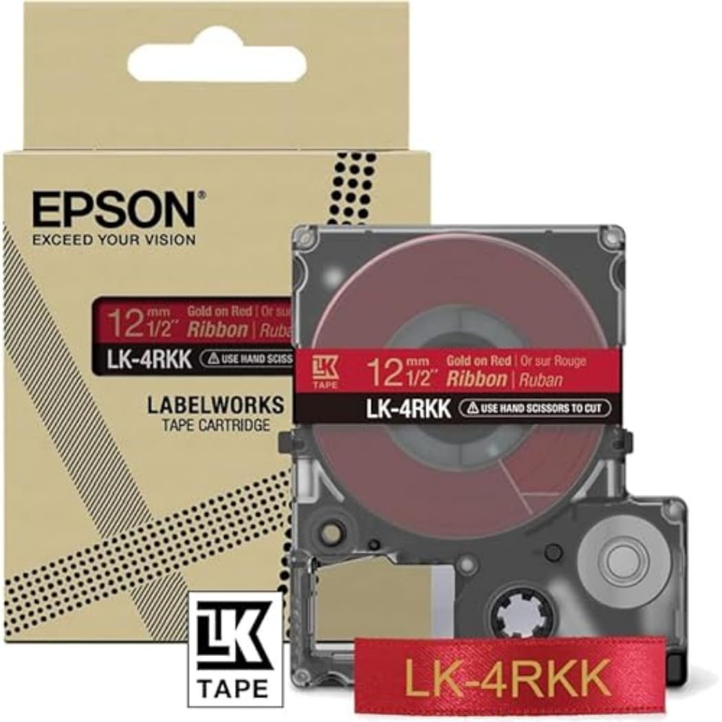 Epson Beschriftungsband LK-4RKK C53S654033, Satinband, Wasserfest, Abriebfest, 5 m, Gold auf Rot