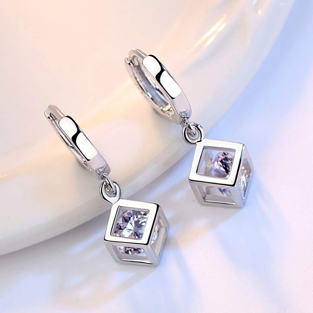 Women's Silber Sterlingsilber personalisierte Frauen Ohrringe, POCHUMIDUU Cube 925er Ohrhänger aus S925 für Rubik's Paar Silberschmuck Form