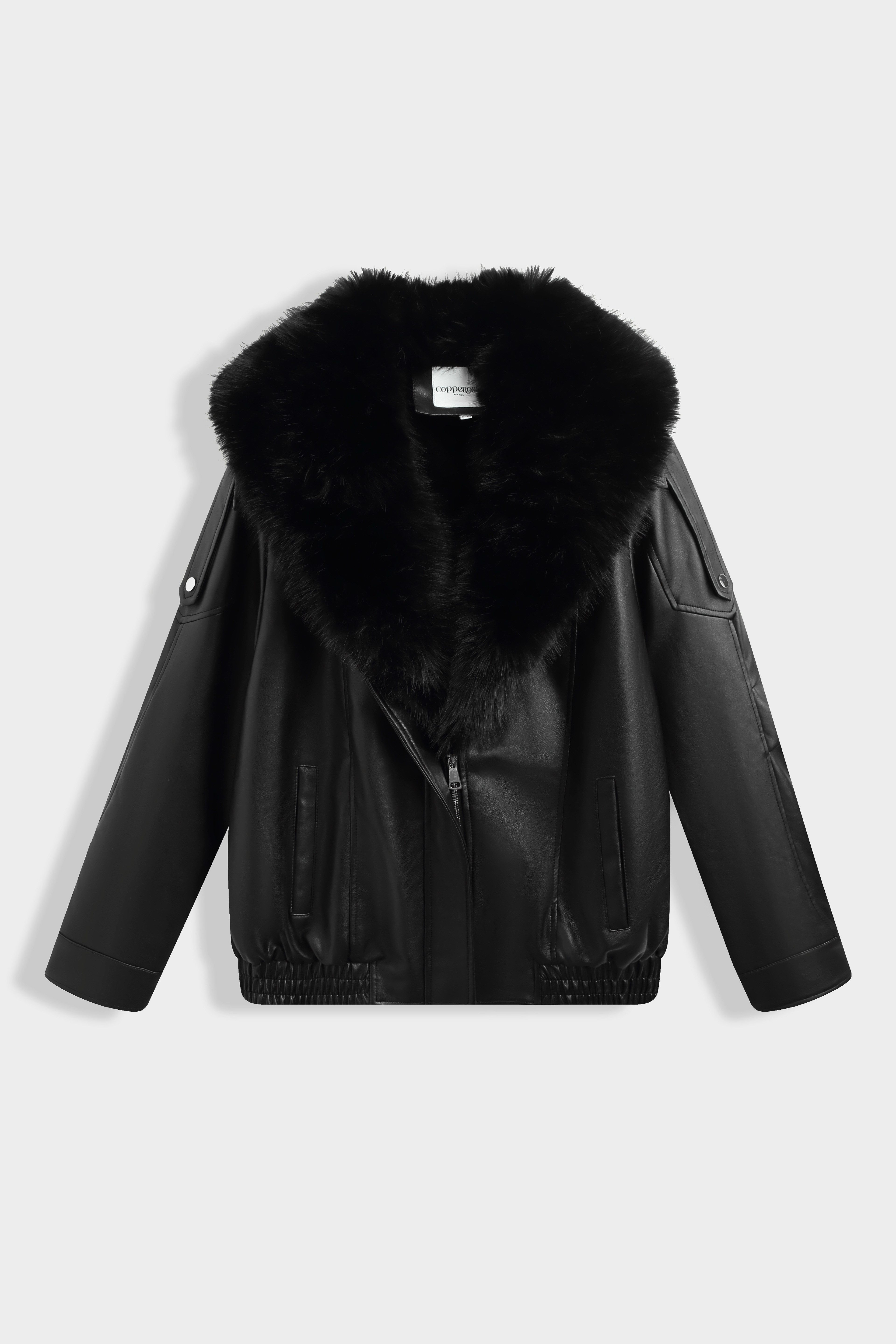 Copperose Bikerjacke Bikerjacke mit Kunstfellkragen 2192 Aviator-Jacke Kunstlederjacke mit weichem Kunst Pelzkragen – Bild 2 von 4