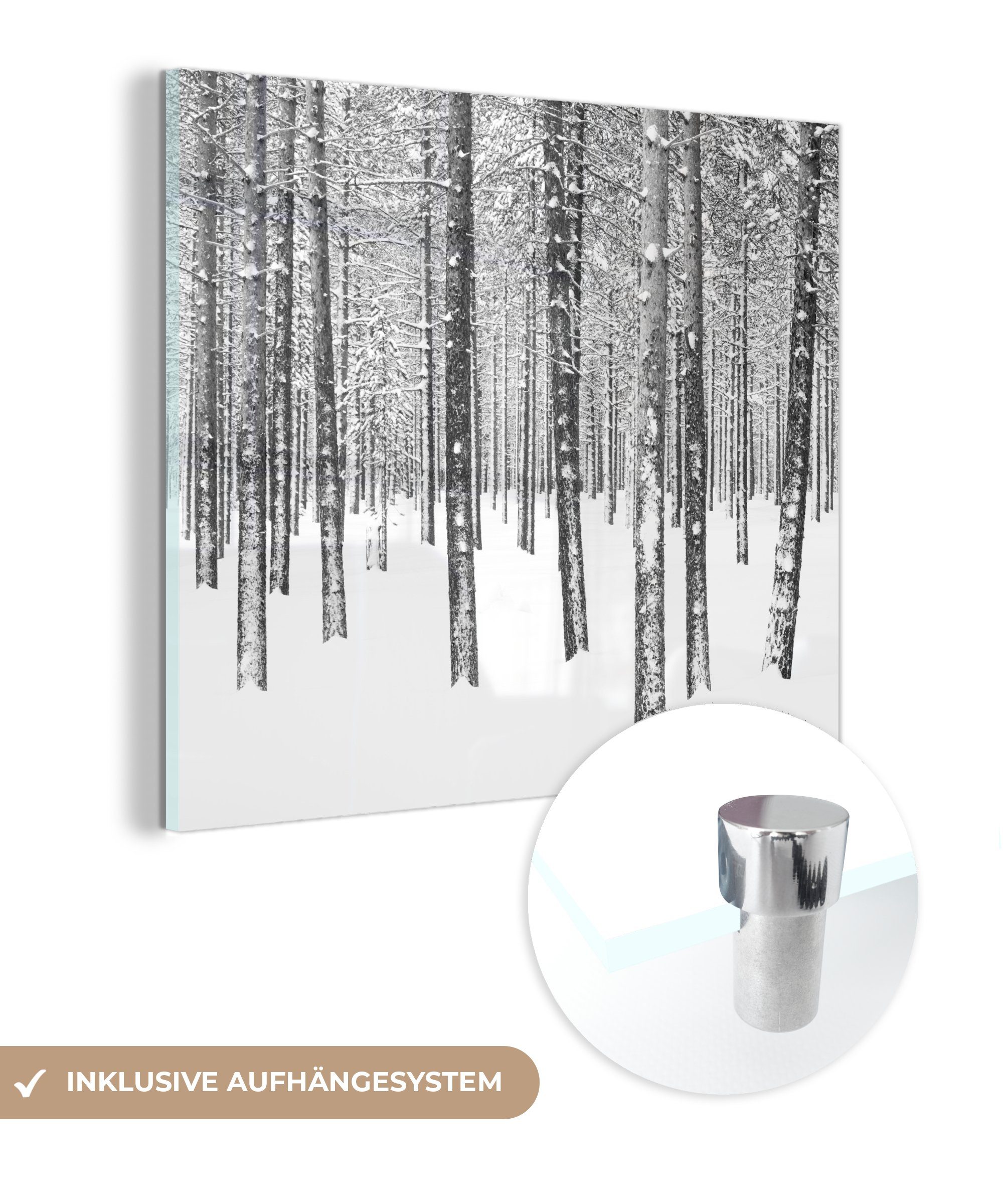MuchoWow Acrylglasbild Tannenbäume im Schnee, (1 St), Glasbilder - Bilder auf Glas Wandbild - Foto auf Glas - Wanddekoration