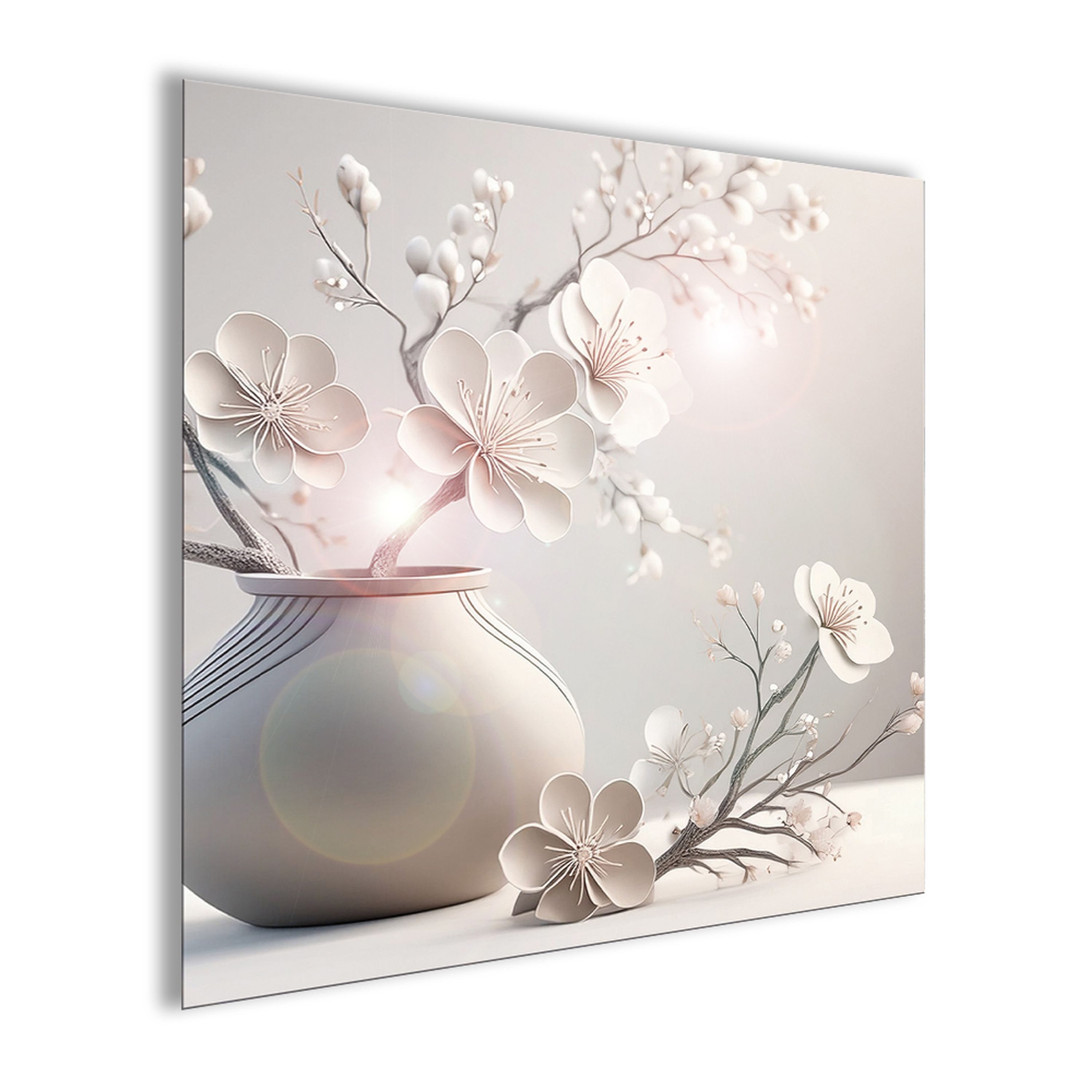 artissimo Glasbild Bild aus Glas 50x50 cm / Wandbild Quadratisch / Wanddeko modern, Stillleben: Blumen / Blüten in beige – Bild 2 von 5
