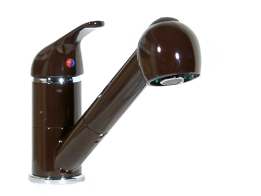 WAGNER® Küchenarmatur Einhebel Spültisch, Küchenarmatur, Wasserhahn mit Brause Hochdruck farbig mocca