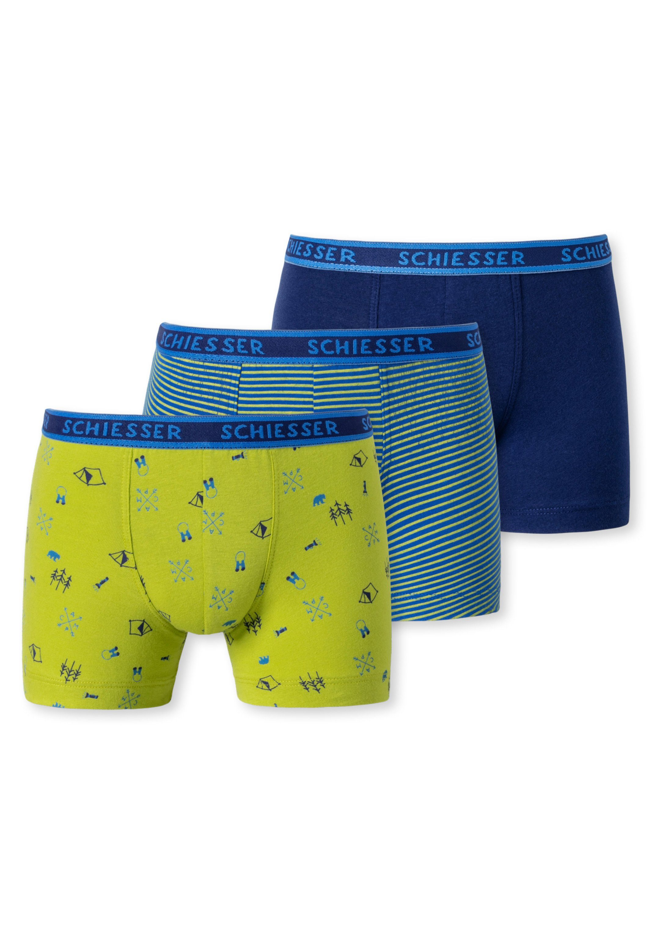 Schiesser Retro - Boys 95/5 Organic Boxer Shorts (Spar-Set, Grün/Blau Ohne Cotton Baumwolle - Eingriff - 3er Teens 3-St) Pack