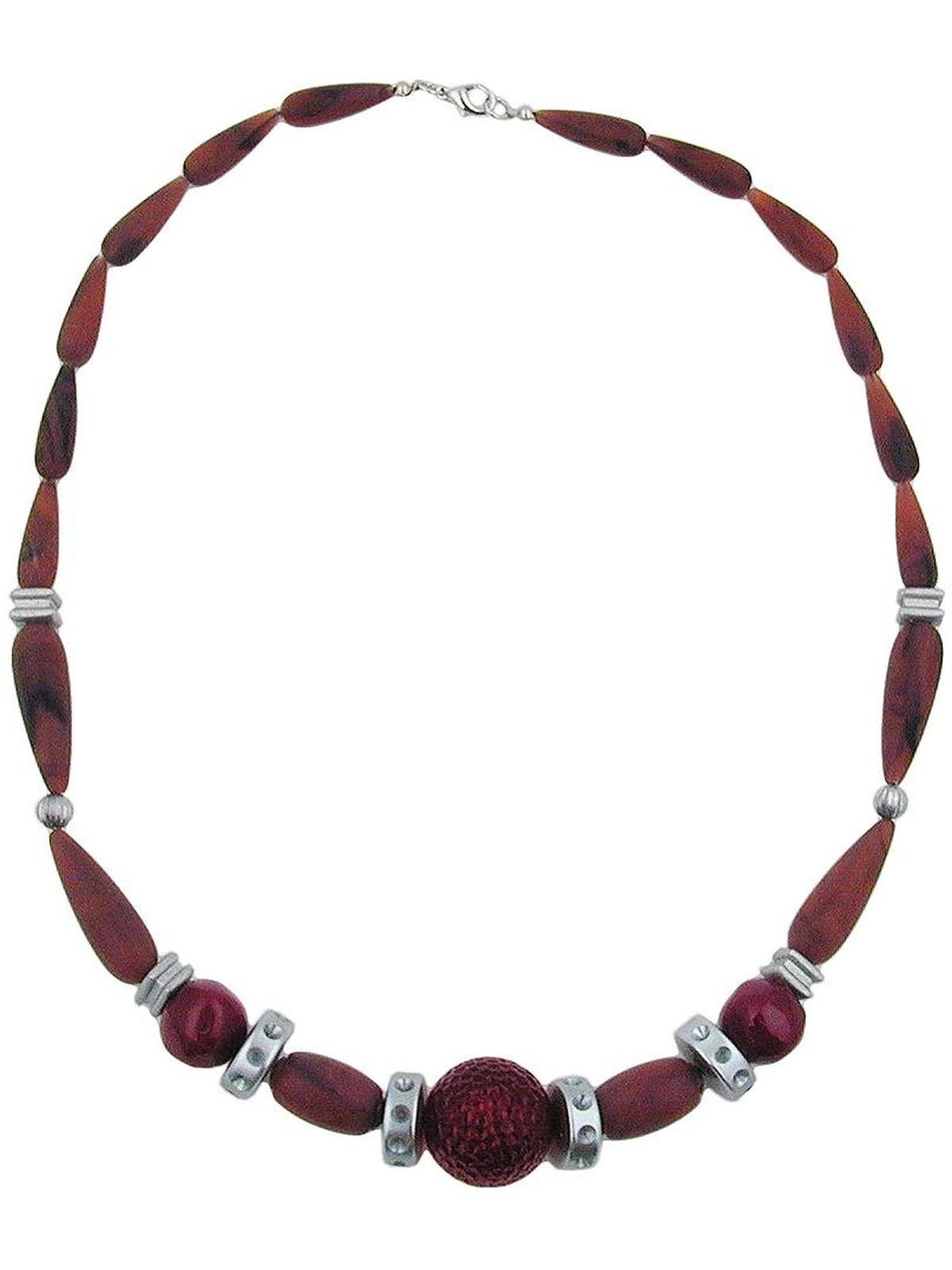 Perlenkette Kunststoffperlen schokobraun weinrot altsilbergrau 55cm