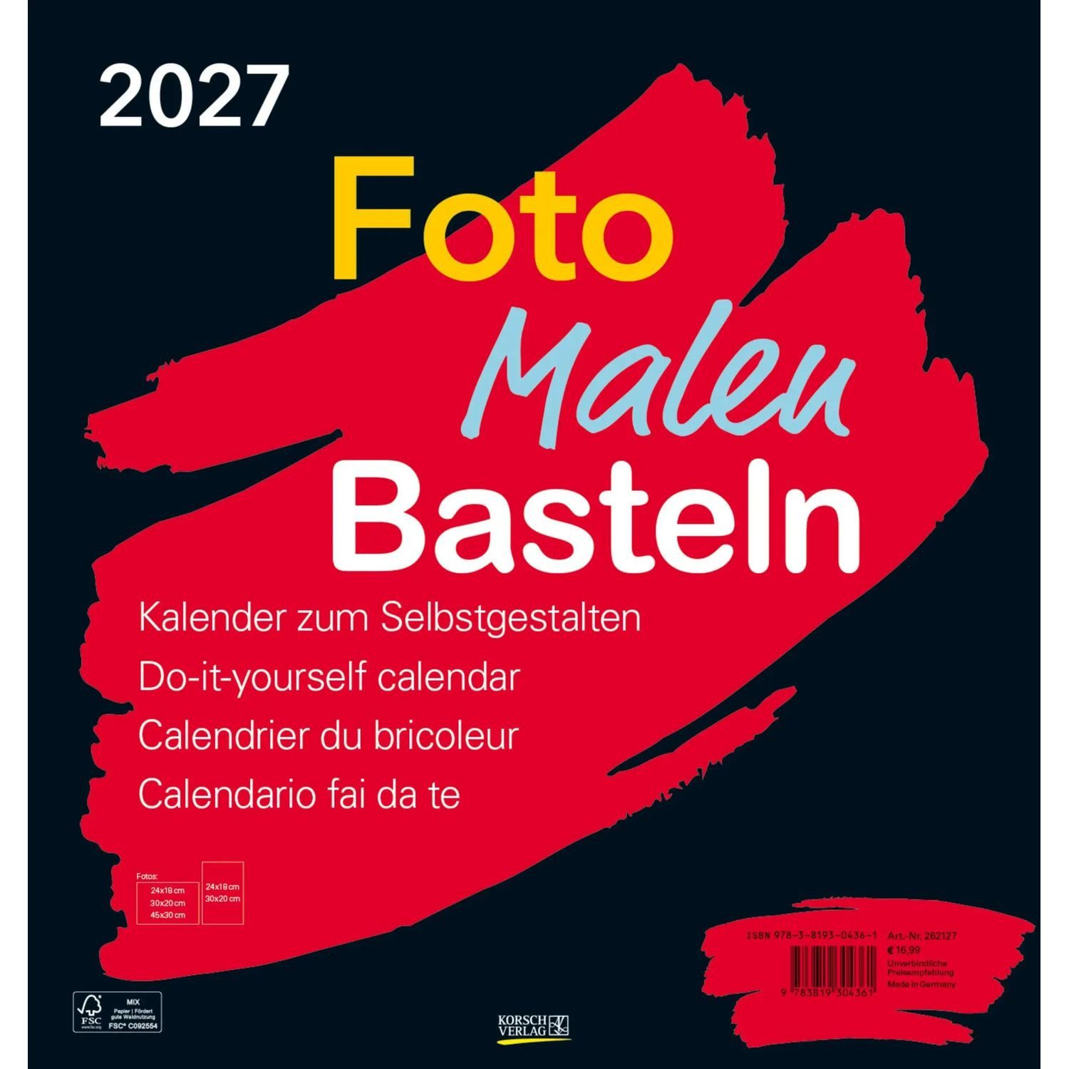 Korsch Verlag Wandkalender Foto-Malen-Basteln Bastelkalender schwarz groß 2027