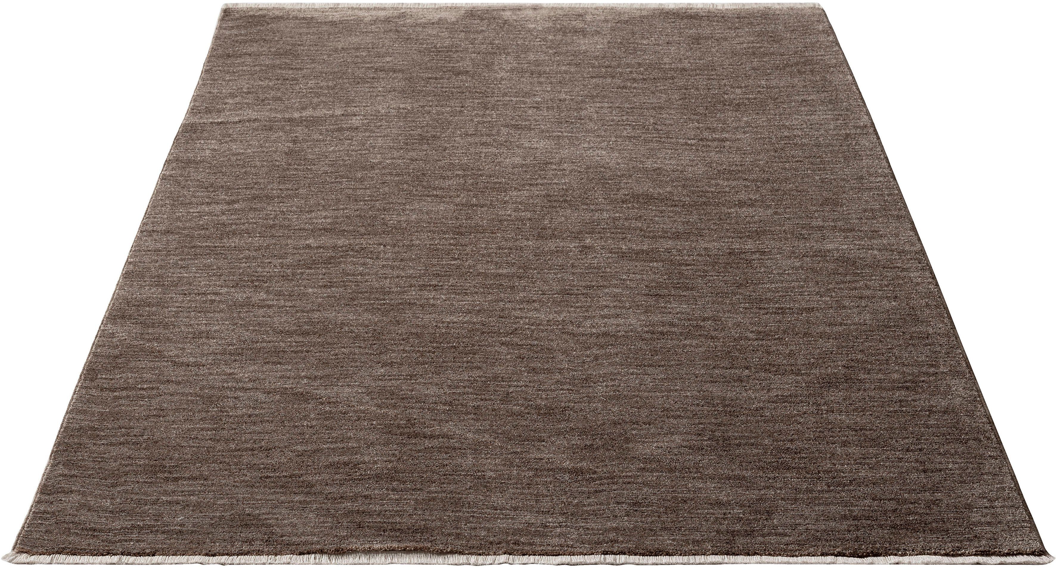 Teppich Impulse 52031, merinos, rechteckig, Höhe: 12 mm, dichter farblich  moderner Kurzflorteppich mit Fransen, Wohnzimmer