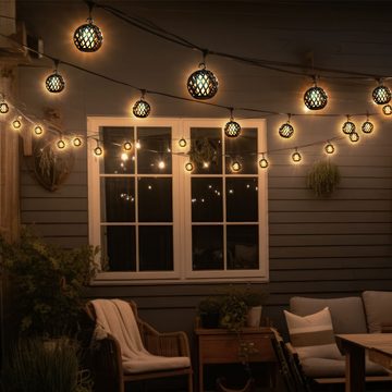 etc-shop LED Dekolicht, LED-Leuchtmittel fest verbaut, Warmweiß, Solarlichterkette Außenlampe Gartendeko 24x LED Kugel Flammeneffekt