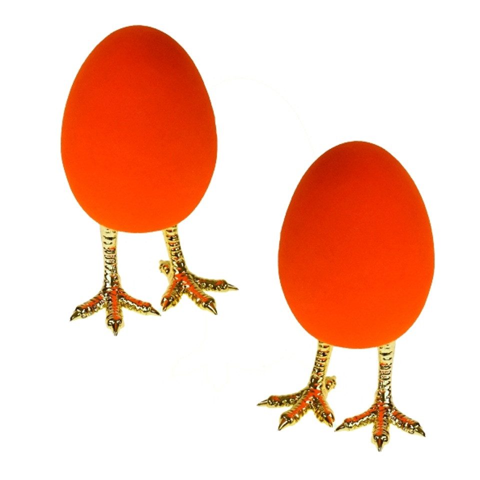 Macosa Home Osterei Dekoeier auf Füßen 2er Set Orange, Pink oder Lila Gold (Kunststoff beflockt Osterdekoration, 2 St., Tischdeko Dekofigur Ostern), 12 cm Ei Osterdeko Osterei Osterdekoration