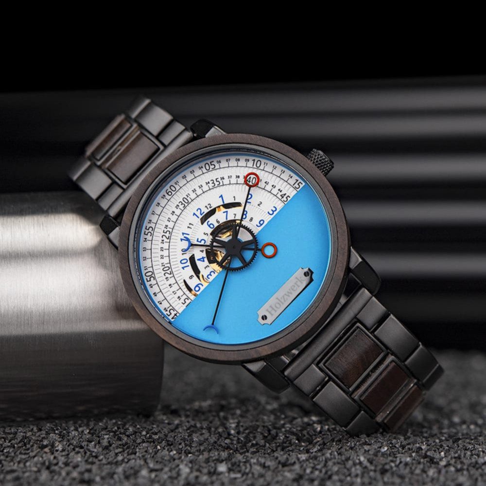 Holzwerk Automatikuhr Moderne Edelstahl & Holz Armbanduhr, (inklusive Armbandkürzer), Holz Unikate, ideal auch als Geschenk, Automatik, offene Unruhe