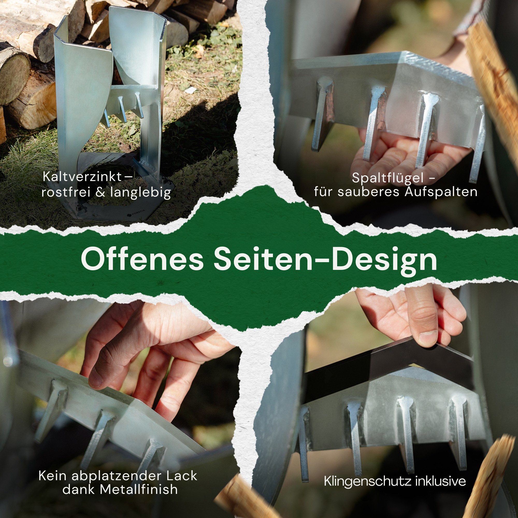 FORSTIX® Holzspalter manuell [stehend] mechanischer Brenn- & Anzündholzspalter, Spaltgutdurchmesser bis 22 cm, (Einzelartikel), Kaltverzinkter Stahl, Höhe: 45cm – Bild 5 von 5