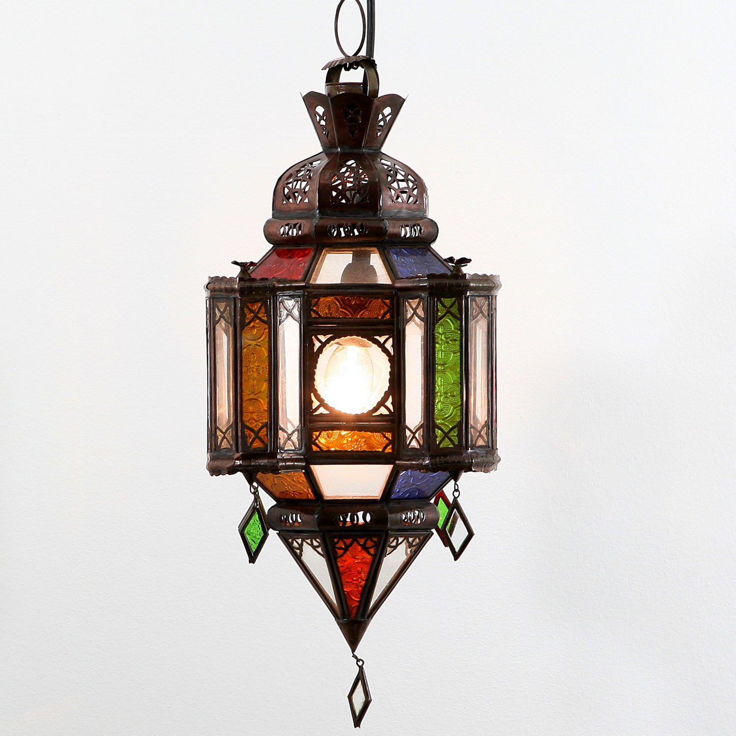 ohne Orientalische Kunsthandwerk & aus Leuchtmittel, handgefertigt, Lampe Deckenleuchte Weihnachtsgeschenk, Marokko, Moulawlidat Casa Moro L1311 Reliefglas aus Eisen