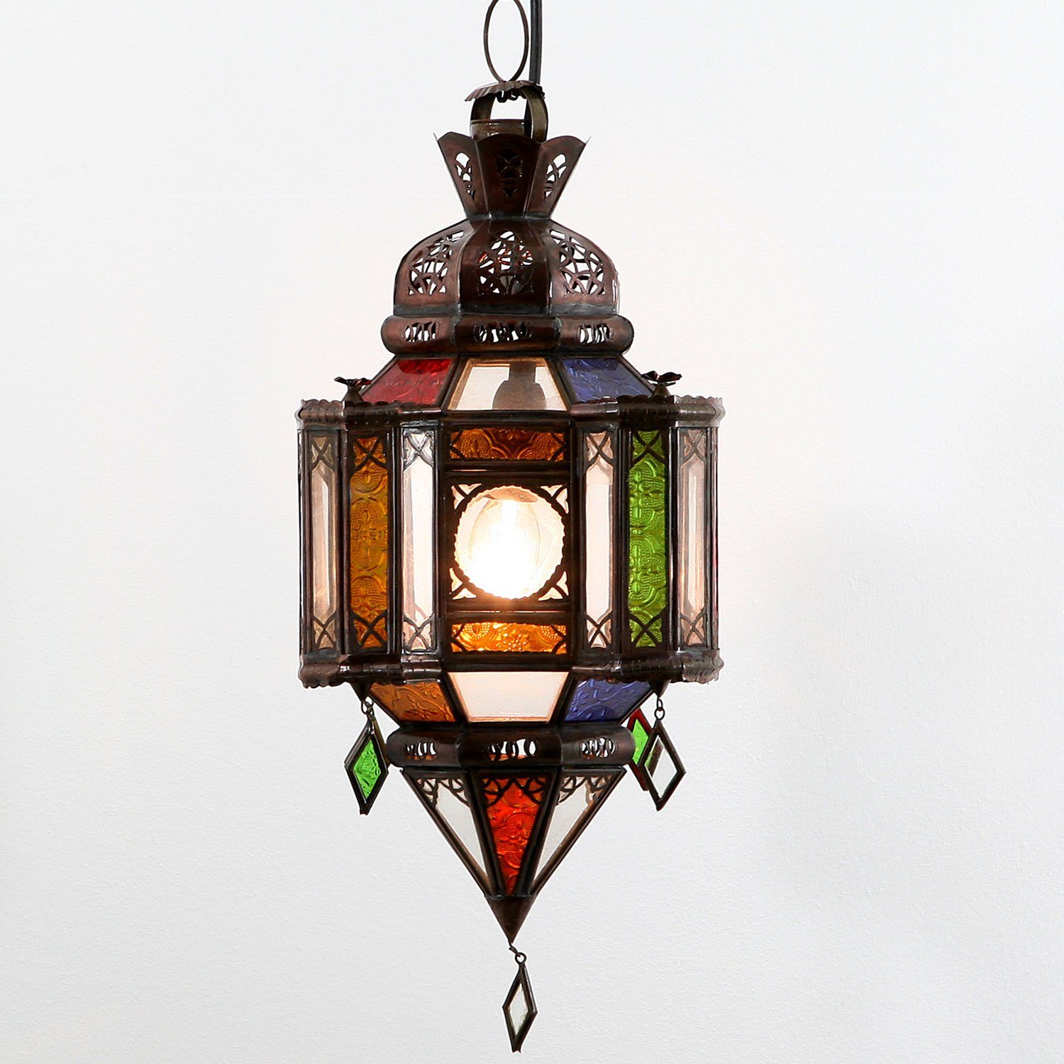 Casa Moro Deckenleuchte Orientalische Lampe Moulawlidat aus Reliefglas & Eisen handgefertigt, ohne Leuchtmittel, Kunsthandwerk aus Marokko Ramadan Dekoration L1311