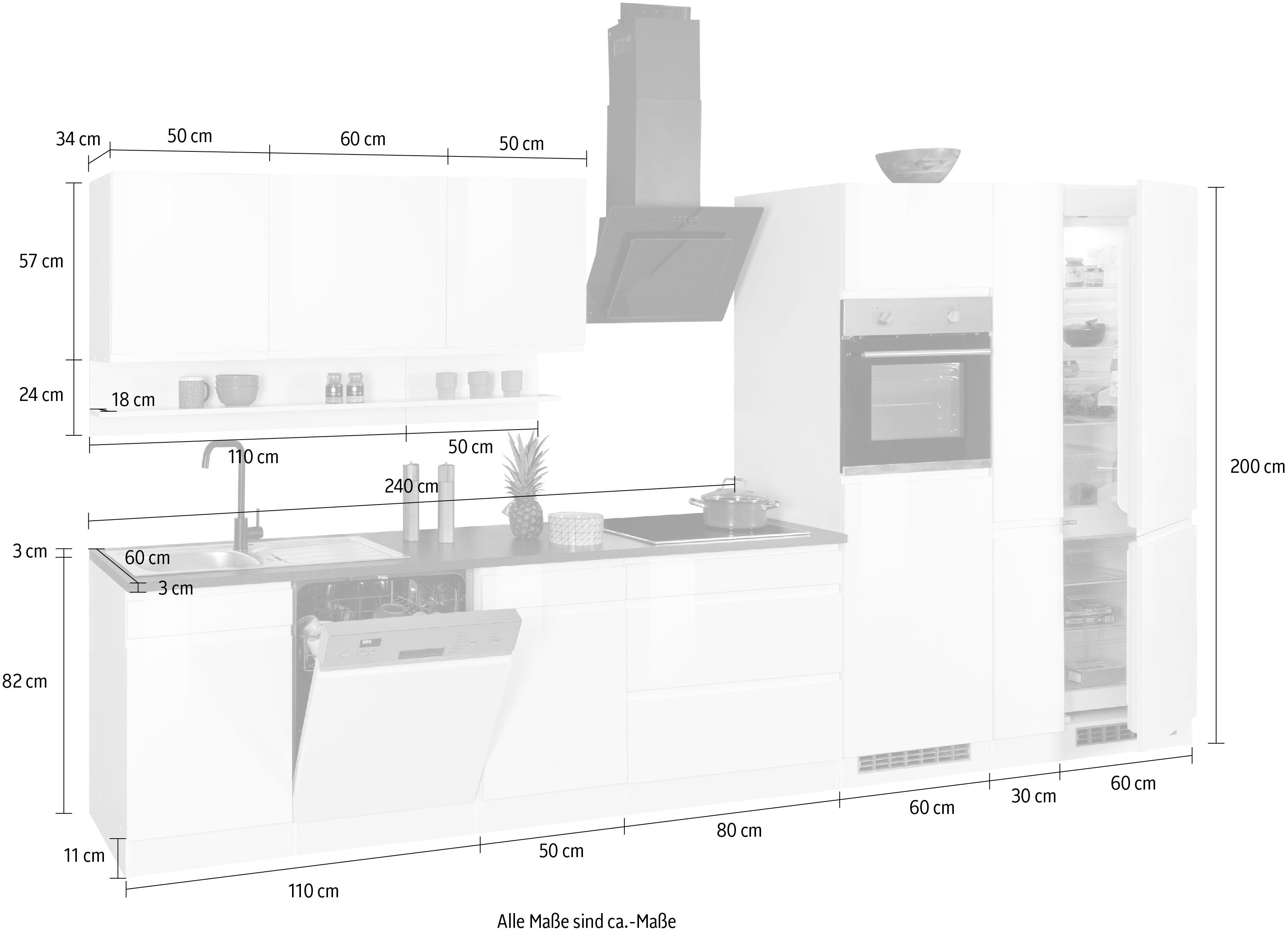 KOCHSTATION Küchenzeile KS-Virginia,neu in verbesserter Ausführung, Breite 390 cm, Soft-Close, mit Glaskeramik-oder Induktionskochfeld