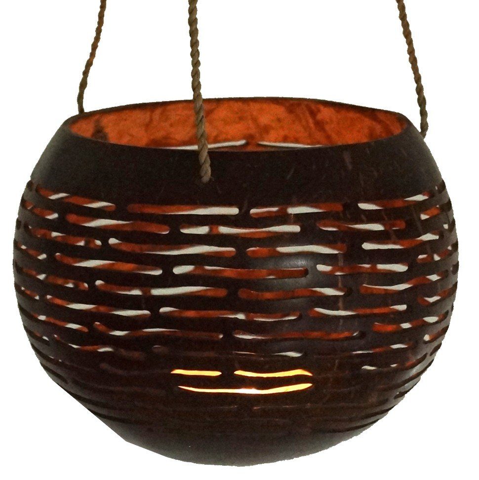 Guru-Shop Windlicht Kokosnuss Teelicht zum Hängen - Modell 3