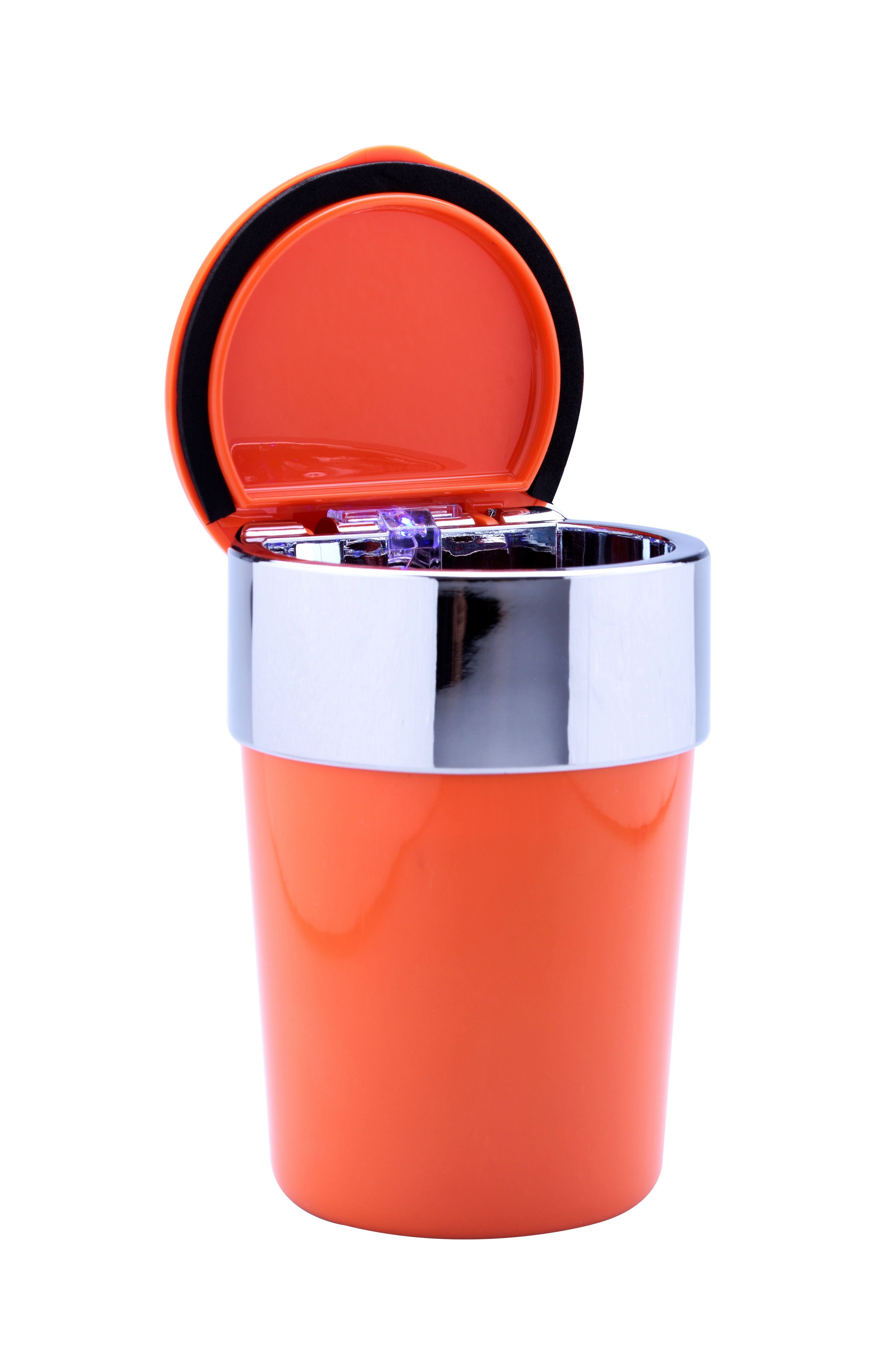 CHAMP Aschenbecher AUTO ASCHENBECHER mit Deckel für Getränkehalter LED Licht 57 (Orange), Autoaschenbecher Windaschenbech KFZ
