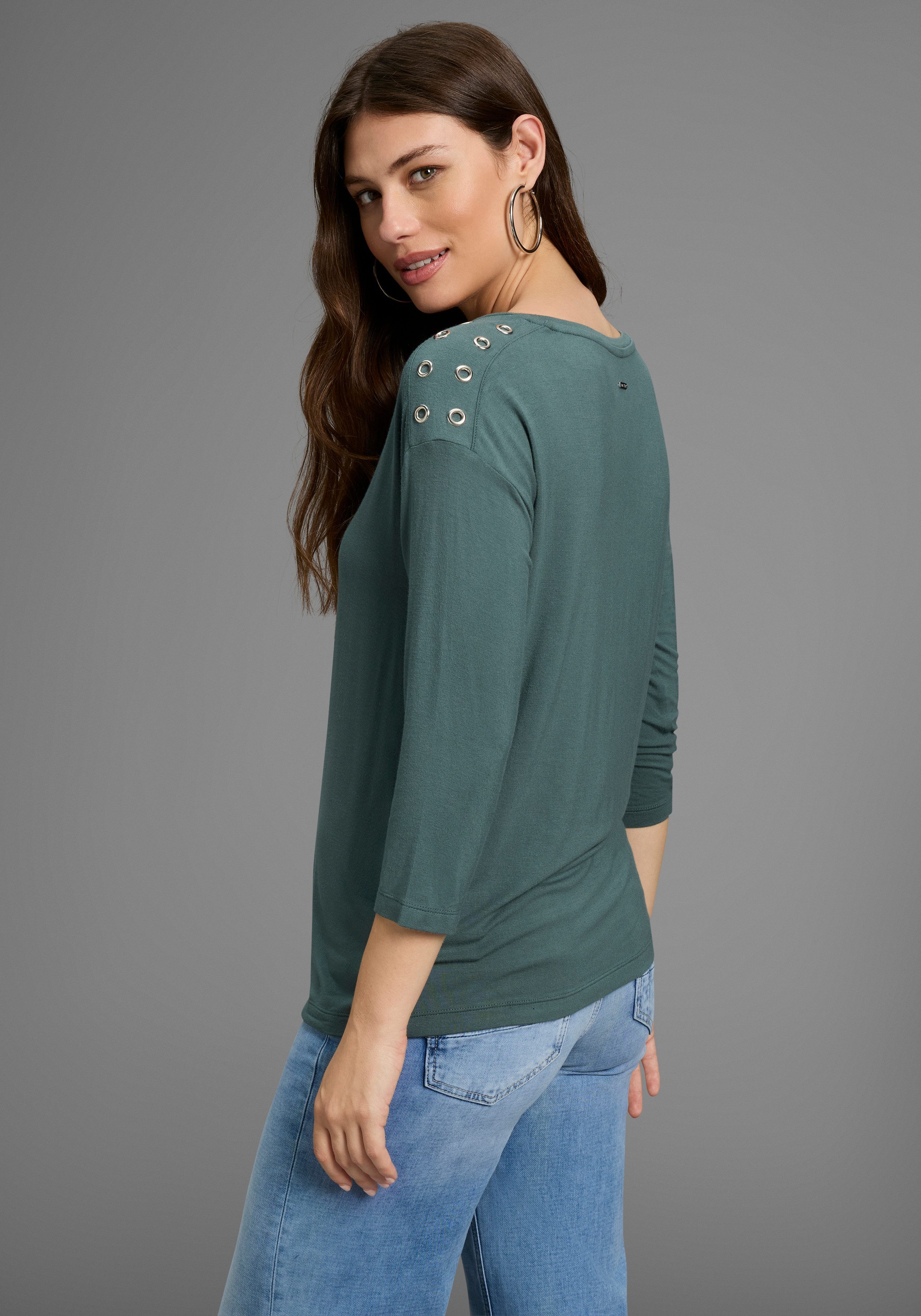 Laura Scott 3/4-Arm-Shirt mit Metall-Ösen auf der Schulter günstig online kaufen