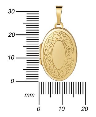 JEVELION Amulett Medaillon 750 Gold Ornament-Verzierung Anhänger zum Öffnen 2 Bilder (Fotomedaillon, für Damen und Mädchen), Goldanhänger mit Kette vergoldet - Länge wählbar 36 - 70 cm