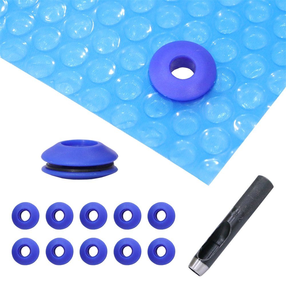 Melko Pool-Abdeckplane Solarfolie Solarplane Ösen Poolheizung Wärmeplane Poolabdeckung (Stück, Set bestehend aus Solarfolie mit 10 Ösen und Locheisen), aus PVC