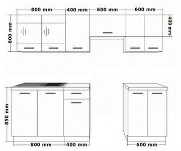 Küchen-Preisbombe Küchenzeile Omega 240 cm Küchenblock Einbauküche Singleküche Schwarz + Weiss