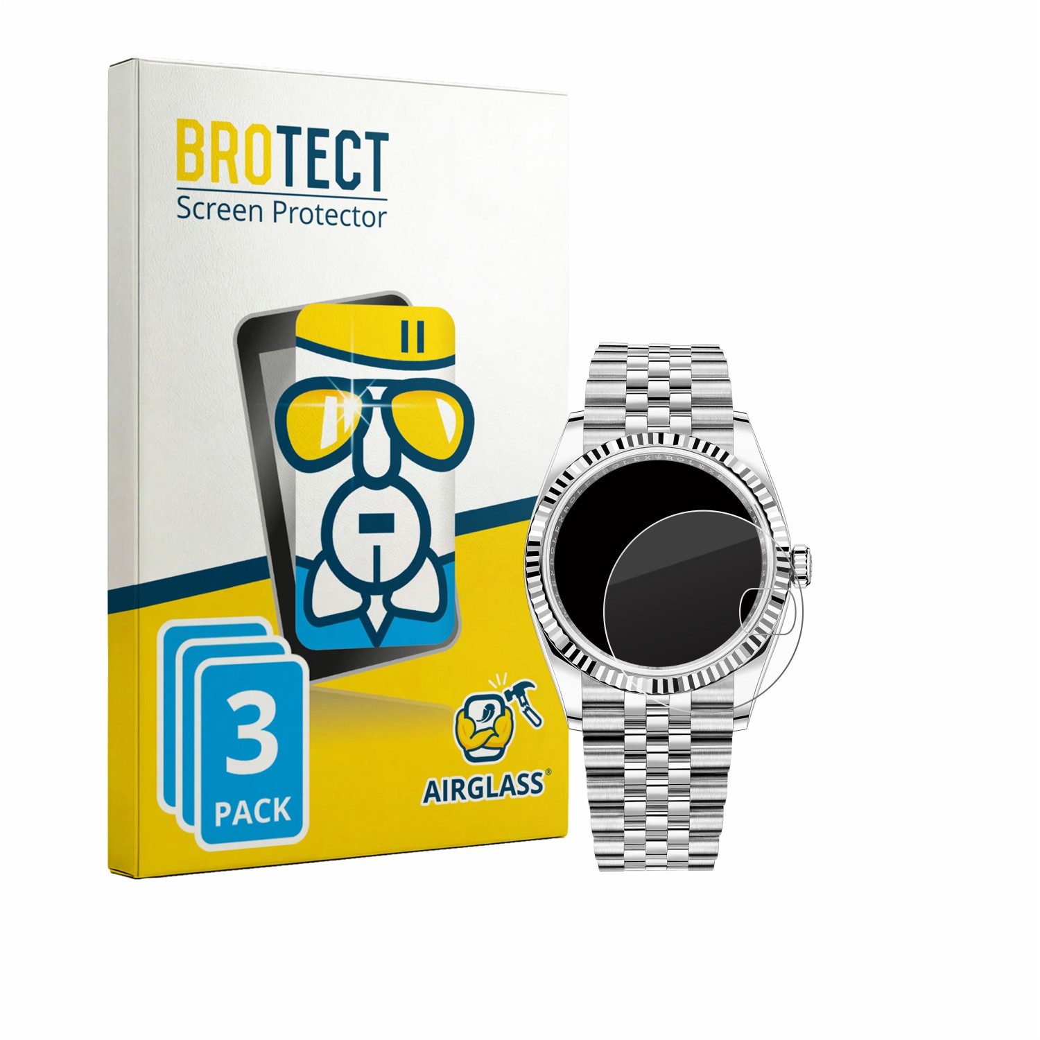 BROTECT Displayschutzglas Folie für Rolex Datejust 36, 3 Stück, Schutzfolie Glas Panzer Display Schutz klar