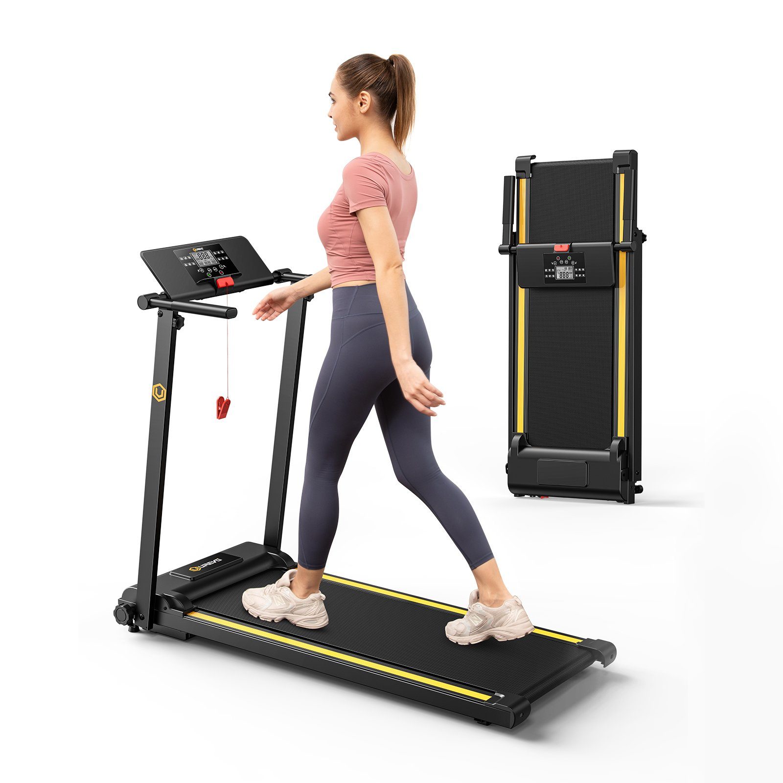 REDOM Laufband Profi Elektrisches Laufband Fitness Treadmill Sports Zuhause 1-10 km/h (Trainingspfade klappbar und kompakt verstaubar, Halterung für Handy und Pad, mit 12 Programs, UREVO), Walking pad für Zu hause