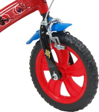 Atlas Kinderfahrrad 12 Zoll Spiderman Fahrrad mit 1 Bremse, Dekorativer Frontplatte, 1 Gang, Schlammschutz, Gehäuse und Stabilisatoren, Schutzblech