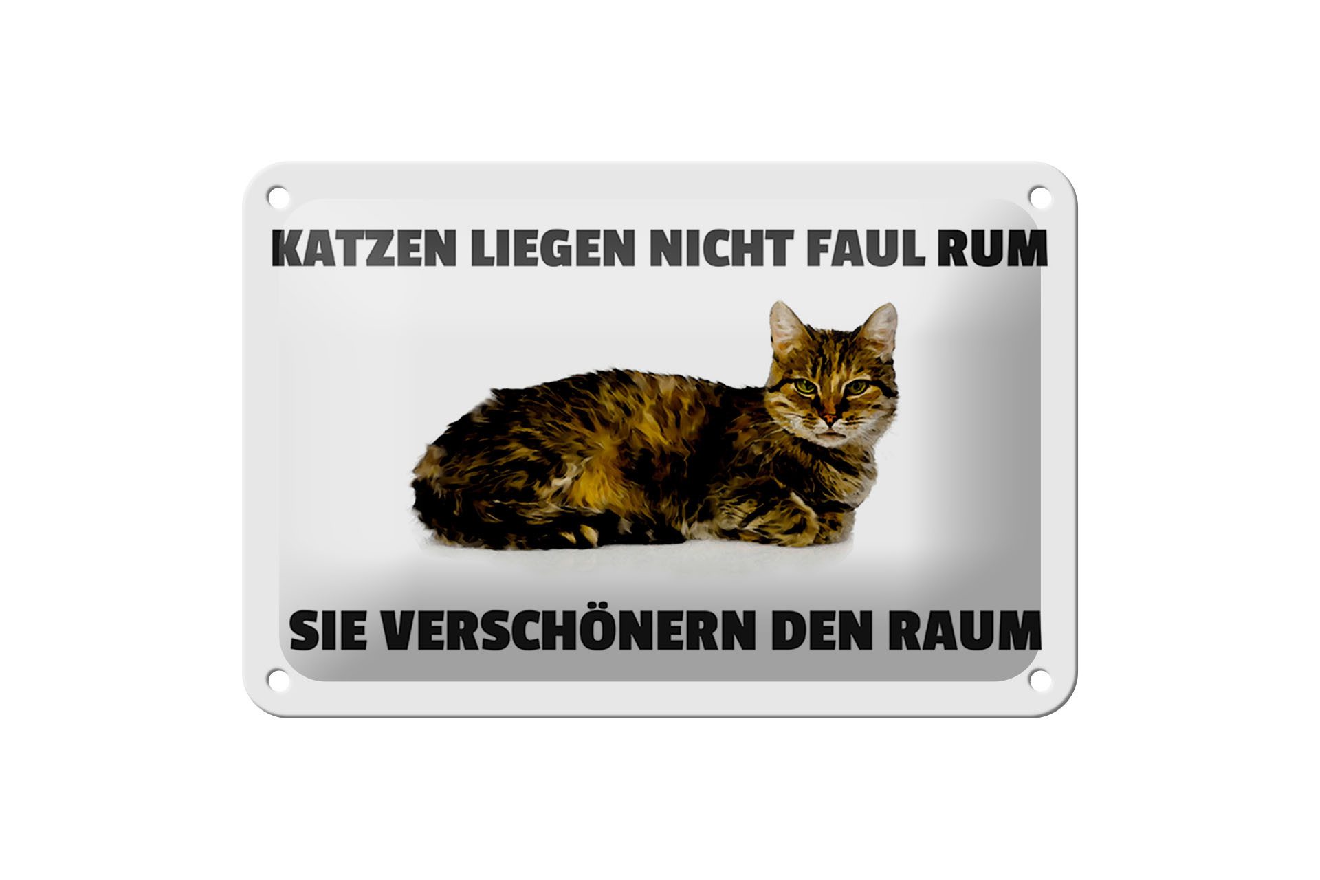 Femer GmbH Metallschild Spruch 18x12cm Katzen verschönern den Raum, (1 St), gewölbte Oberfläche, abgerundete Ecken, umgeschlagene Kanten