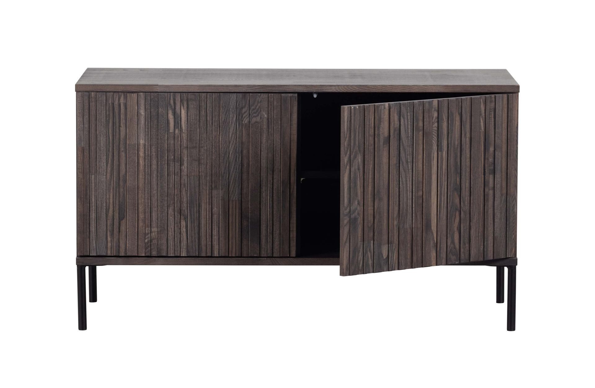 WOOOD TV-Board Gravure aus Eschenholz 100 cm, Espresso, Push-to-Open-System