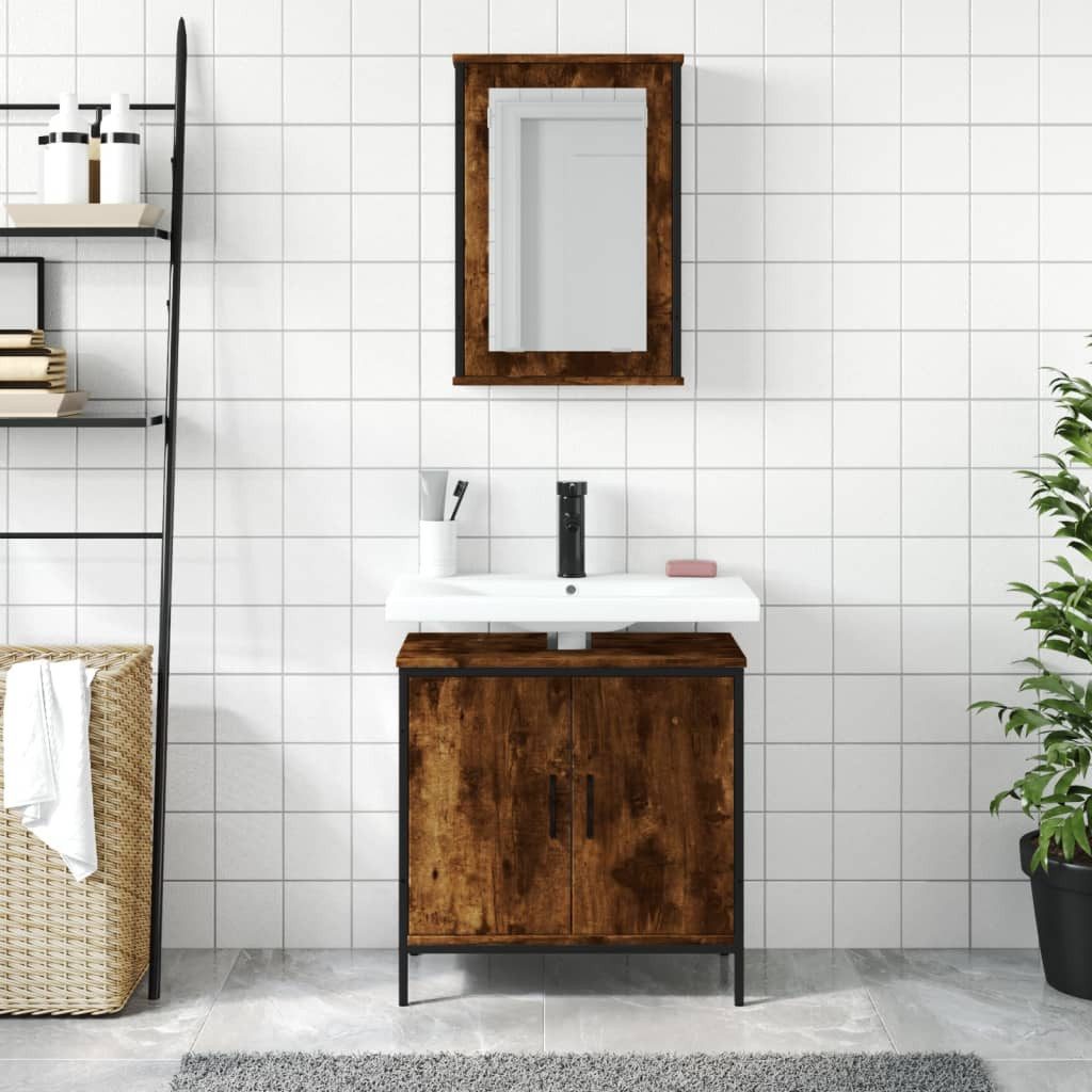 vidaXL Badezimmer-Set 2-tlg. Badmöbel-Set Räuchereiche Holzwerkstoff, günstig online kaufen