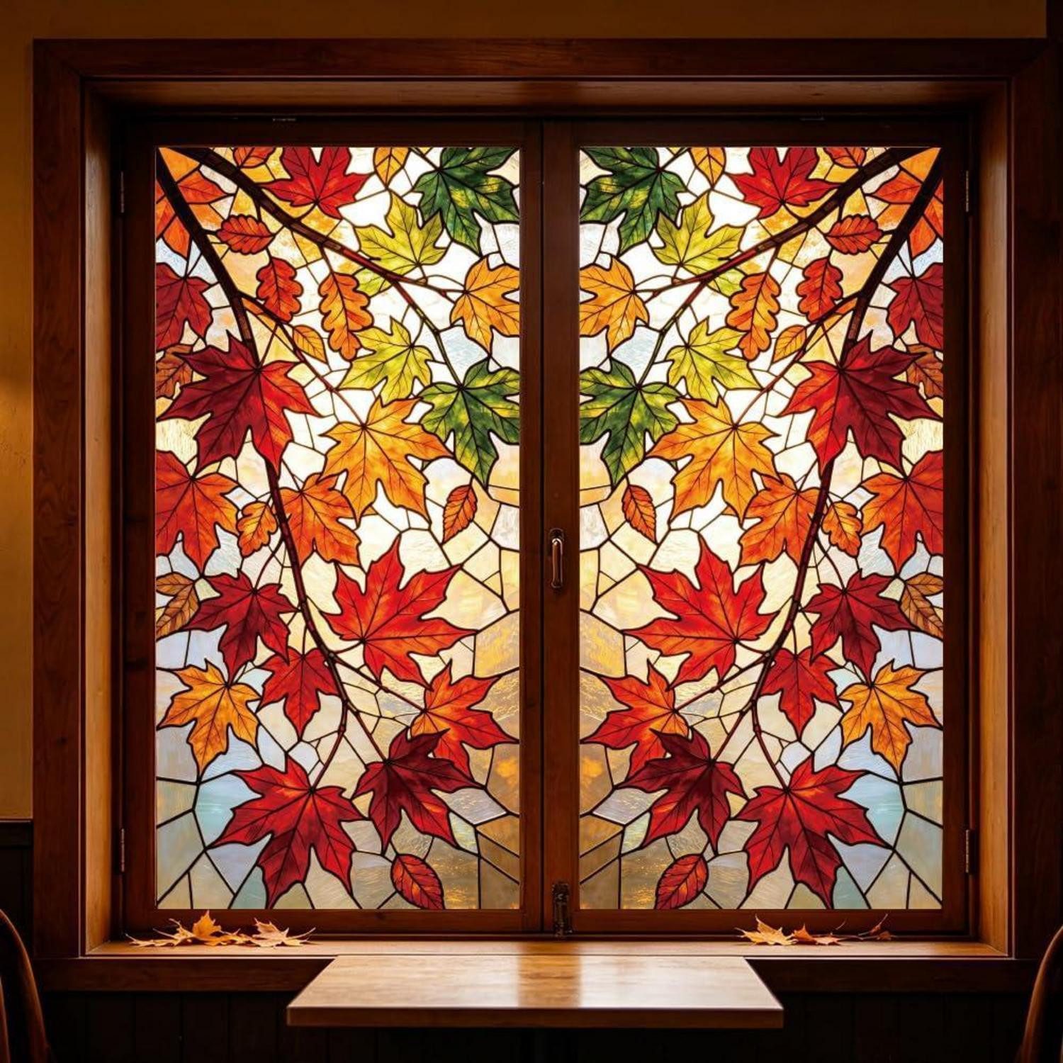 LuxusKollektion Fensterbild Fensterbilder Ahornblätter 120x30cm doppelseitig wiederverwendbar