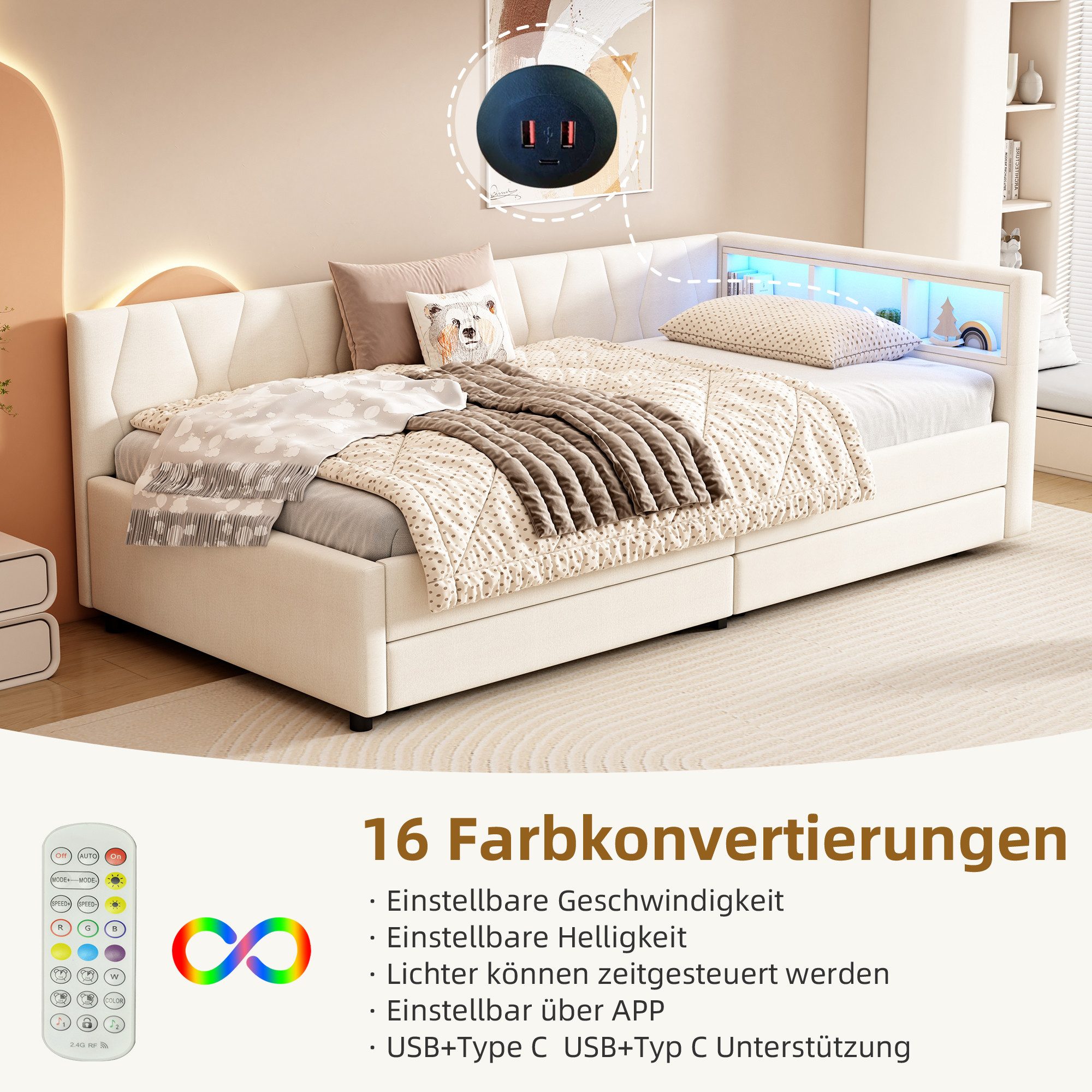 REDOM Schlafsofa Modernes Polsterbett mit LED-Beleuchtung, günstig online kaufen