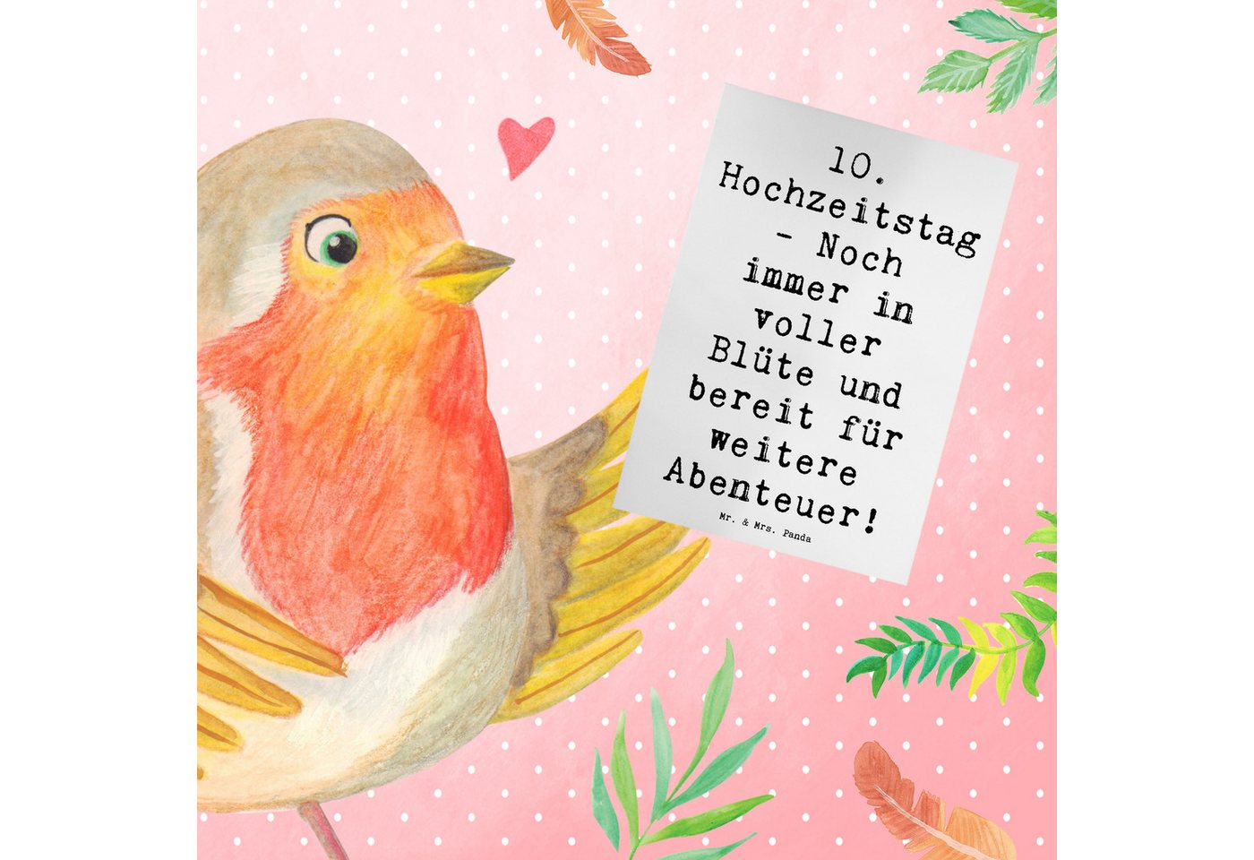 Thumbnail - Mr. & Mrs. Panda Grußkarte Spruch 10. Hochzeitstag Rosenhochzeit - Weiß - Geschenk, Liebe, Einla