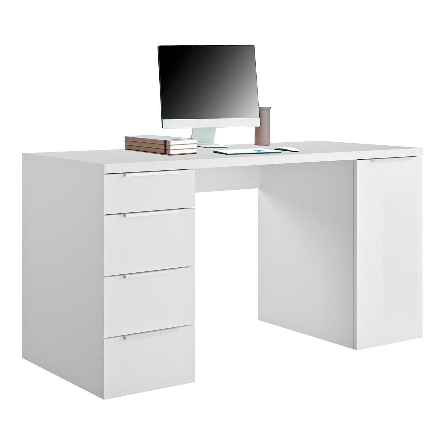 Composad Schreibtisch ESPRESSO, 1 Tür, 4 Schubladen, Weiß Hochglanz, B 146 günstig online kaufen