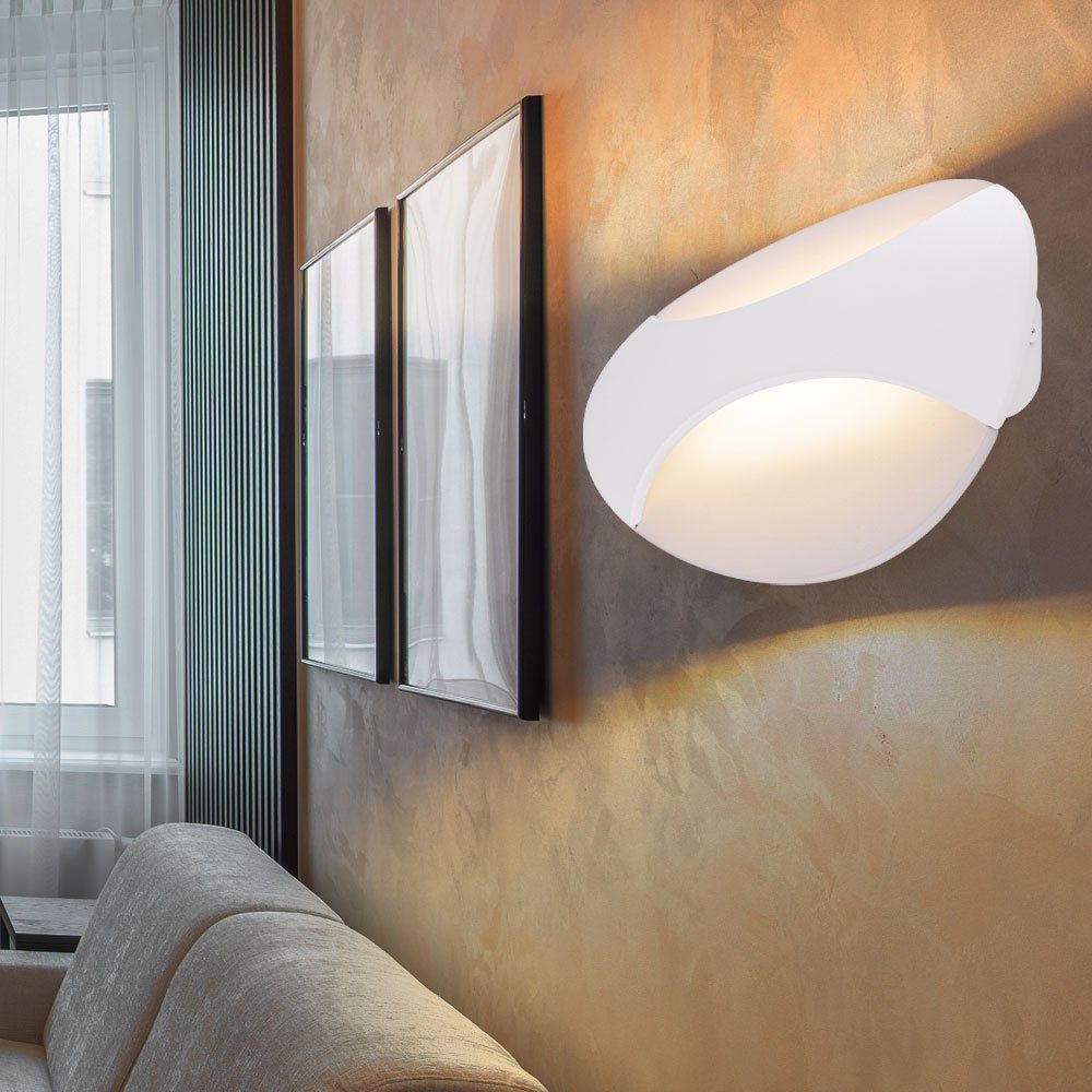 Oval Metall Wohn Lampe LED Warmweiß, Wand Schlaf fest verbaut, Wandleuchte, Weiß etc-shop LED Zimmer Flur LED-Leuchtmittel Leuchte