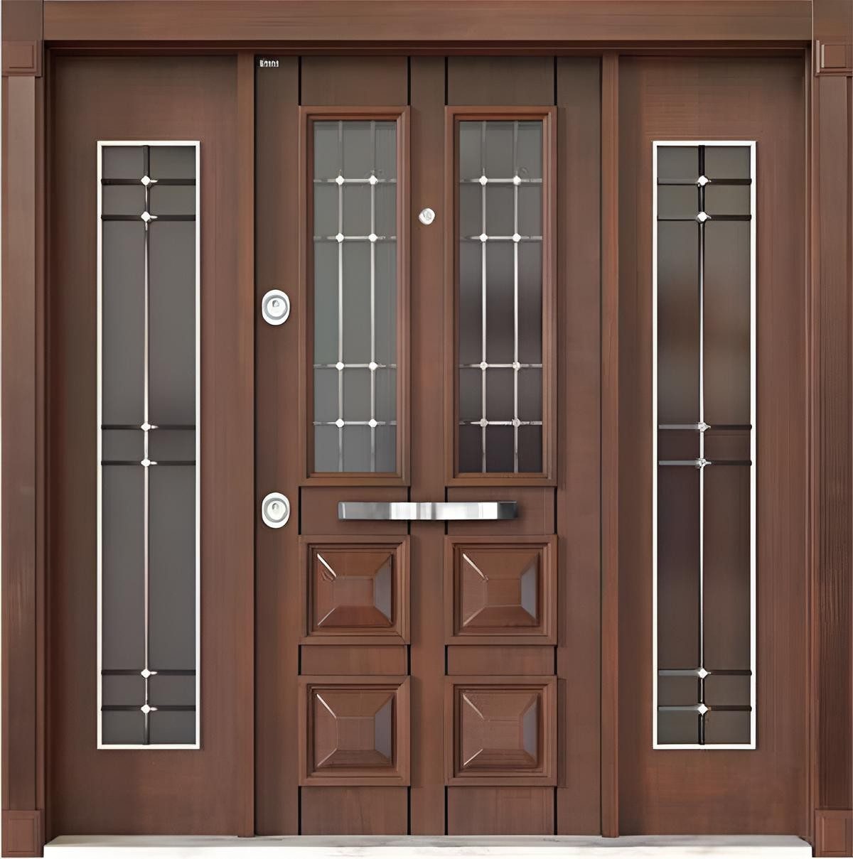 Xlmoebel Haustür Braune Sicherheitstür aus massivem Holz für den Eingangsbereich (Haustür, 1x Haustür; 5x Schlüssel; 1x Griffset), Made in Europa